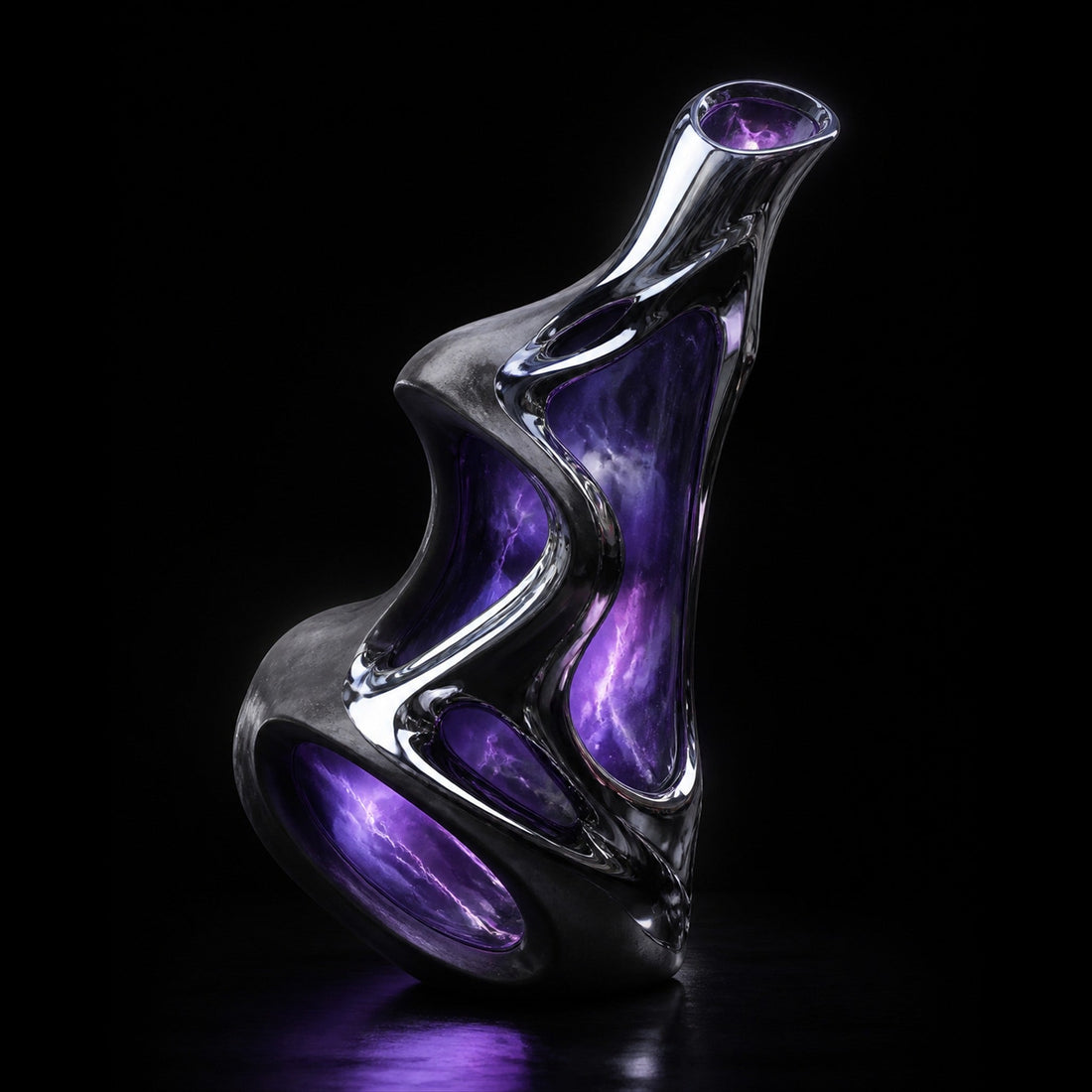 Chrome Vessel Nocturne original KOSVYRE artwork with reflective dimensional forms on black