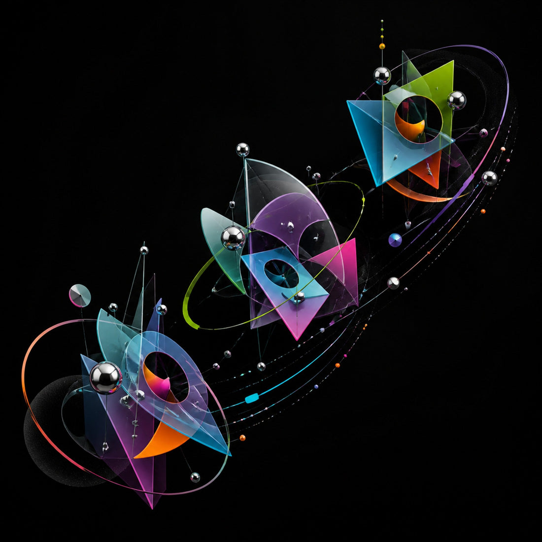 Geometric Migration original KOSVYRE artwork with angular creatures and controlled negative space