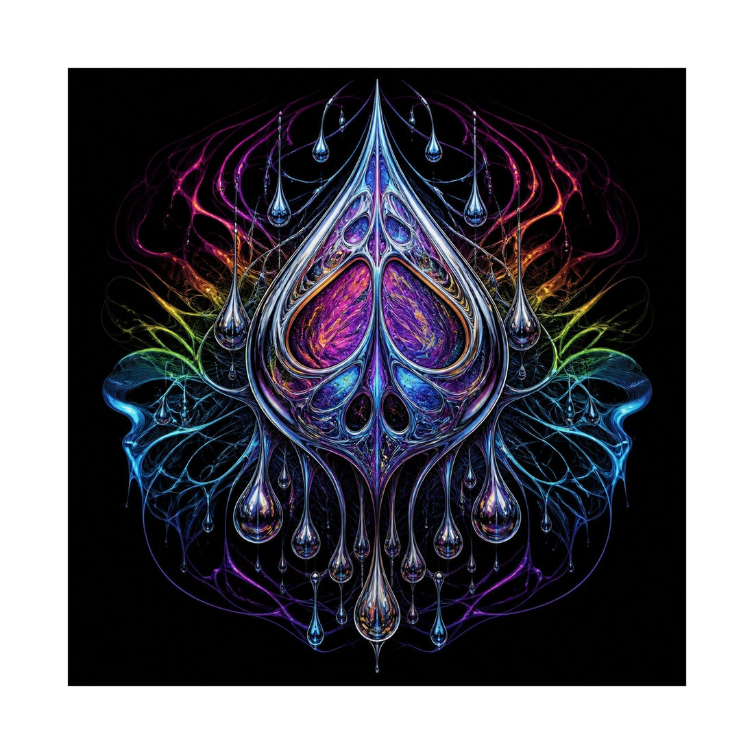 Chrome Anatomy of Rain art print showing an invented reflective organism with liquid metallic contours