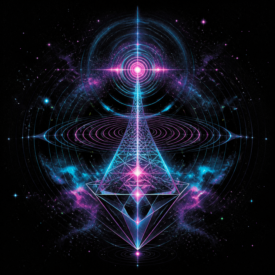 Chromatic Echo Field original KOSVYRE artwork with layered neon geometry on a dark field