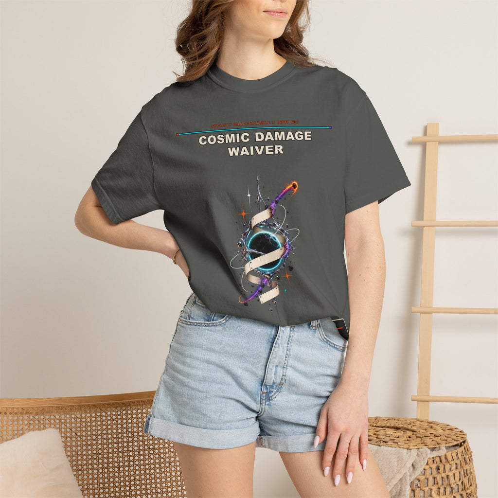 Cosmic Damage Waiver graphic tee by KOSVYRE in Pepper, other product view 2