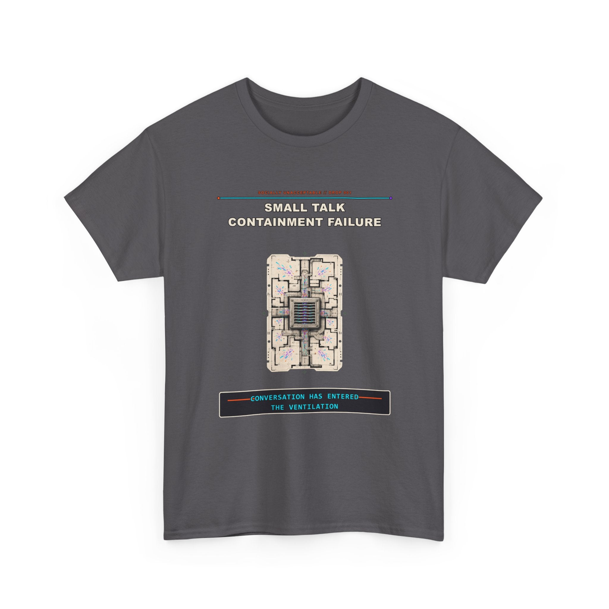 Small Talk Containment Failure graphic tee by KOSVYRE in Charcoal, other product view 1