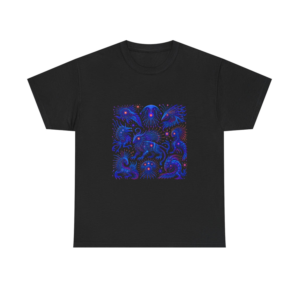Blue Static Menagerie KOSVYRE graphic tee product mockup, front view