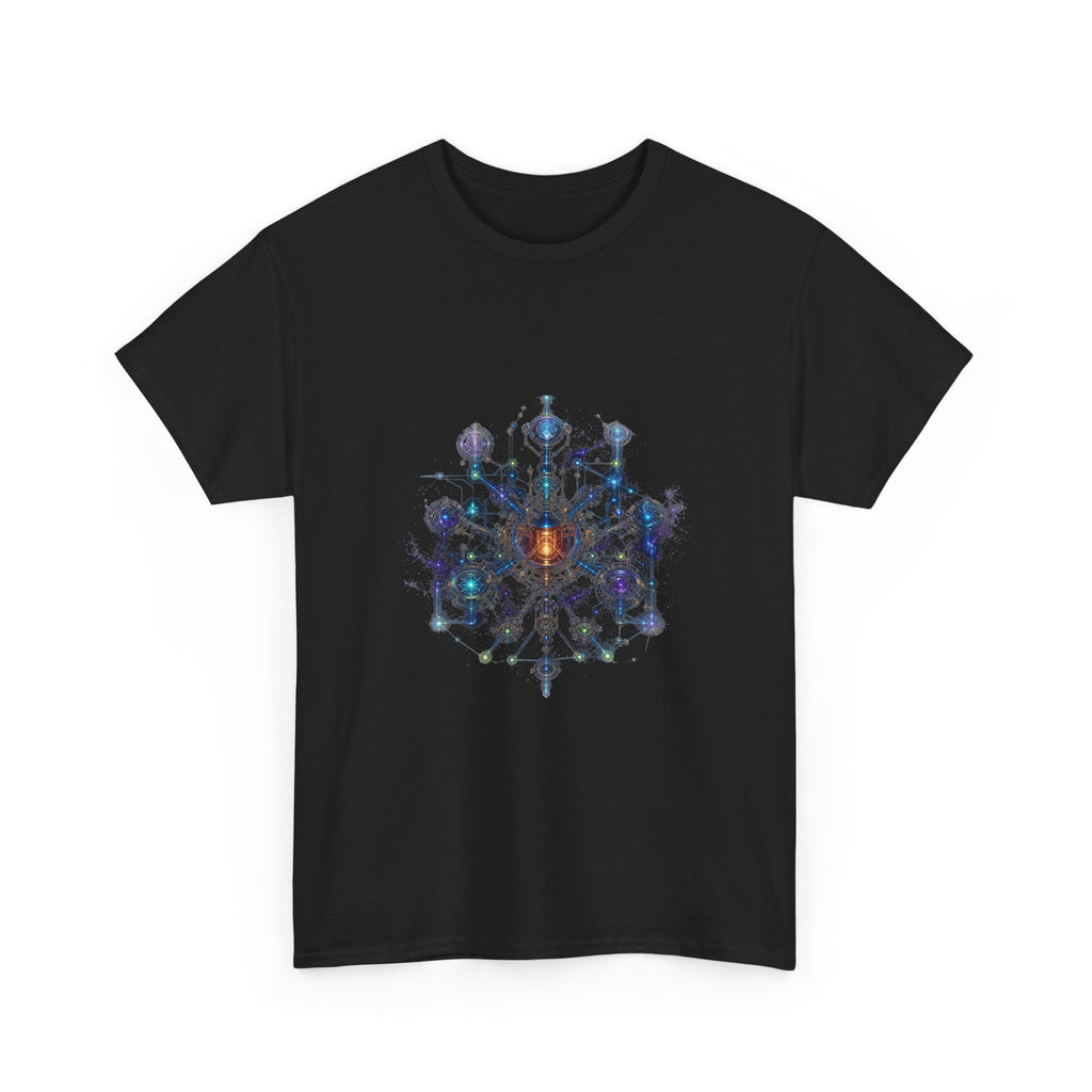Asterism Engine KOSVYRE graphic tee product mockup, detail view