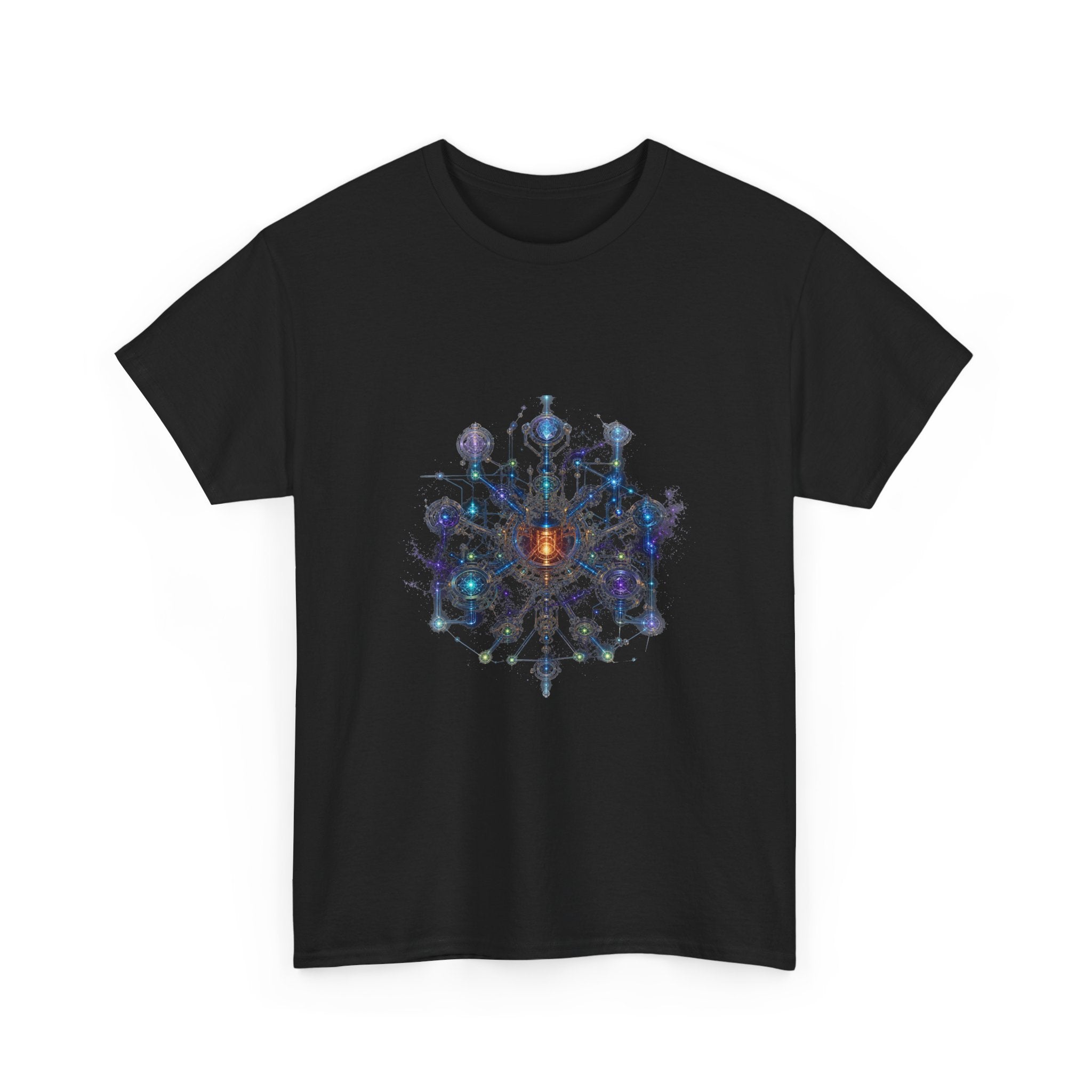 Asterism Engine KOSVYRE graphic tee product mockup, detail view