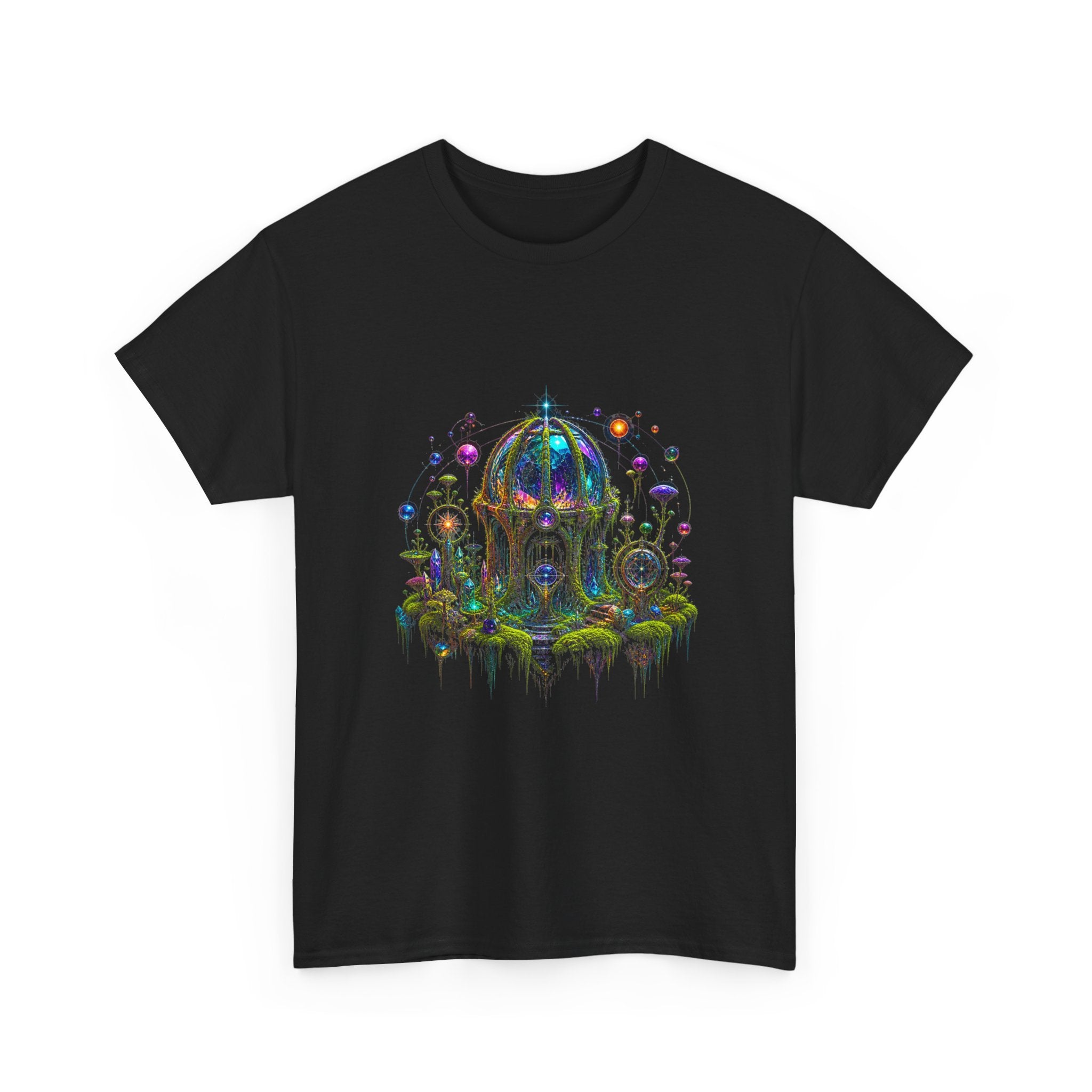 Prism Moss Observatory KOSVYRE graphic tee product mockup, alternate front view