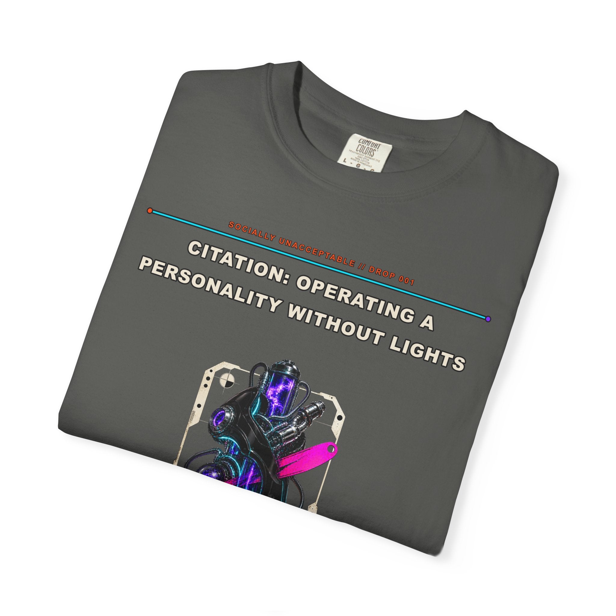 Citation: Operating a Personality Without Lights graphic tee by KOSVYRE in Pepper, other product view 1