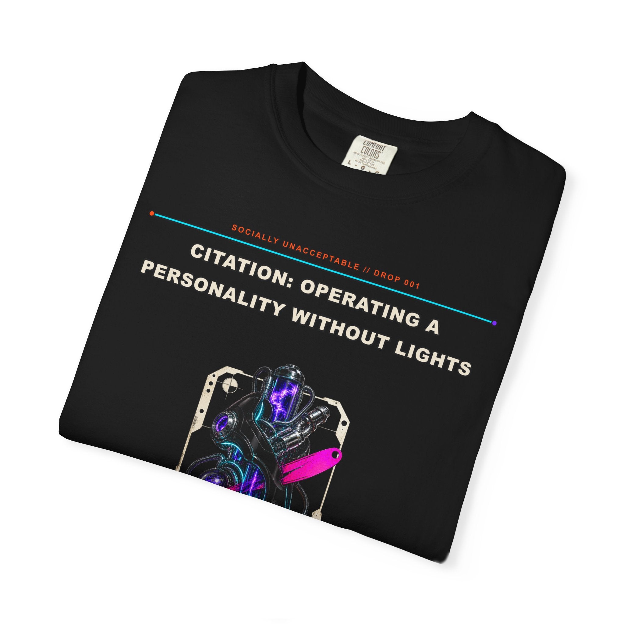 Citation: Operating a Personality Without Lights graphic tee by KOSVYRE in Black, other product view 1