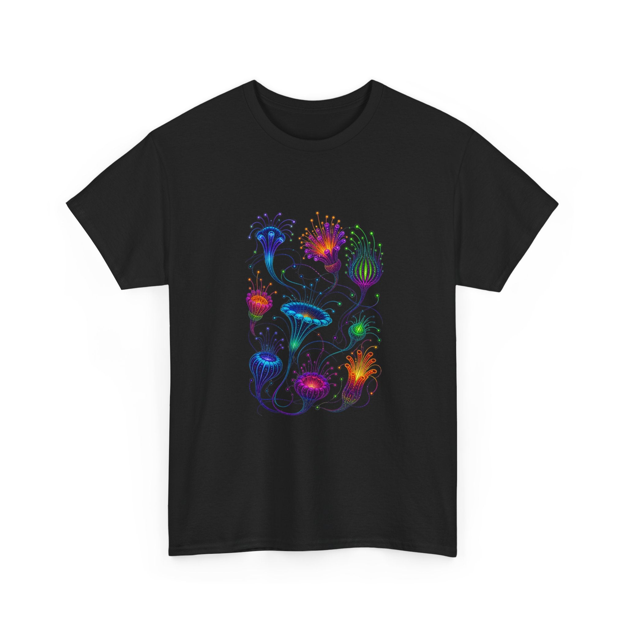 Blacklight Bloom Relay KOSVYRE graphic tee product mockup, alternate front view