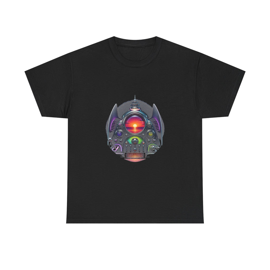 Synthetic Sunset Machine KOSVYRE graphic tee product mockup, front view