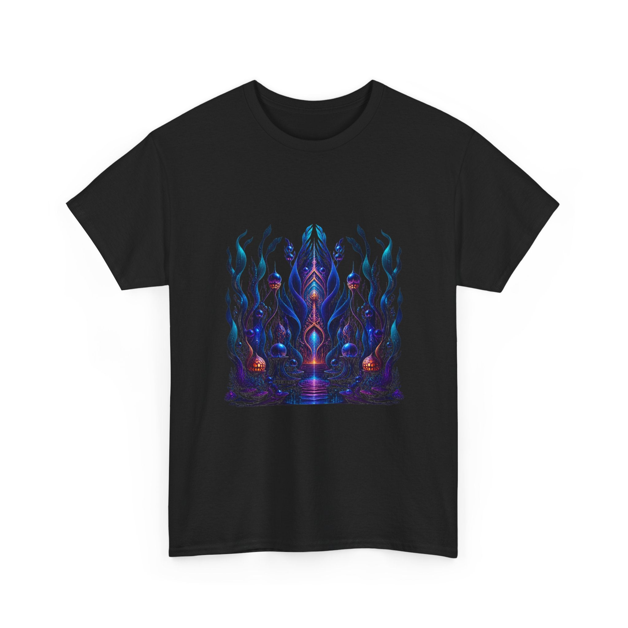 Ultraviolet Kelp Cathedral KOSVYRE graphic tee product mockup, alternate front view