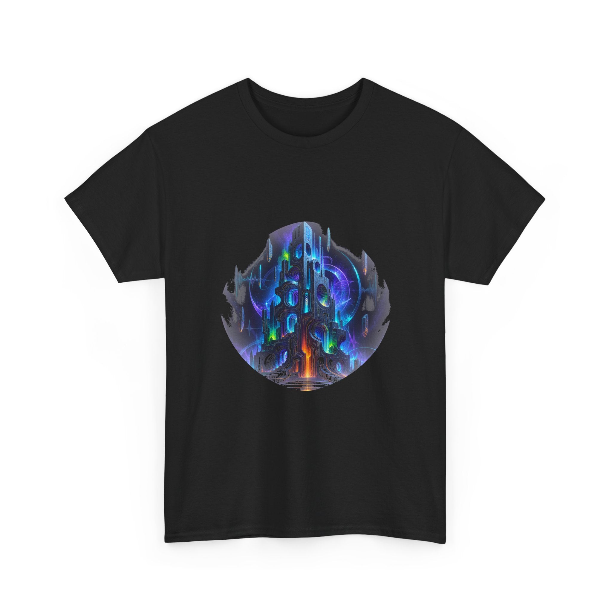 Polyphonic Monolith KOSVYRE graphic tee product mockup, detail view