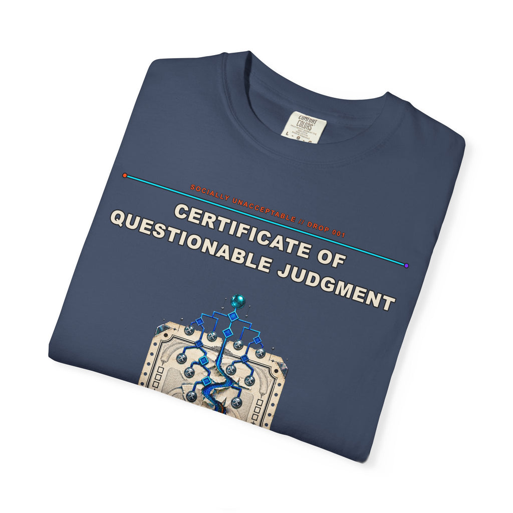 Certificate of Questionable Judgment graphic tee by KOSVYRE in Midnight, other product view 1