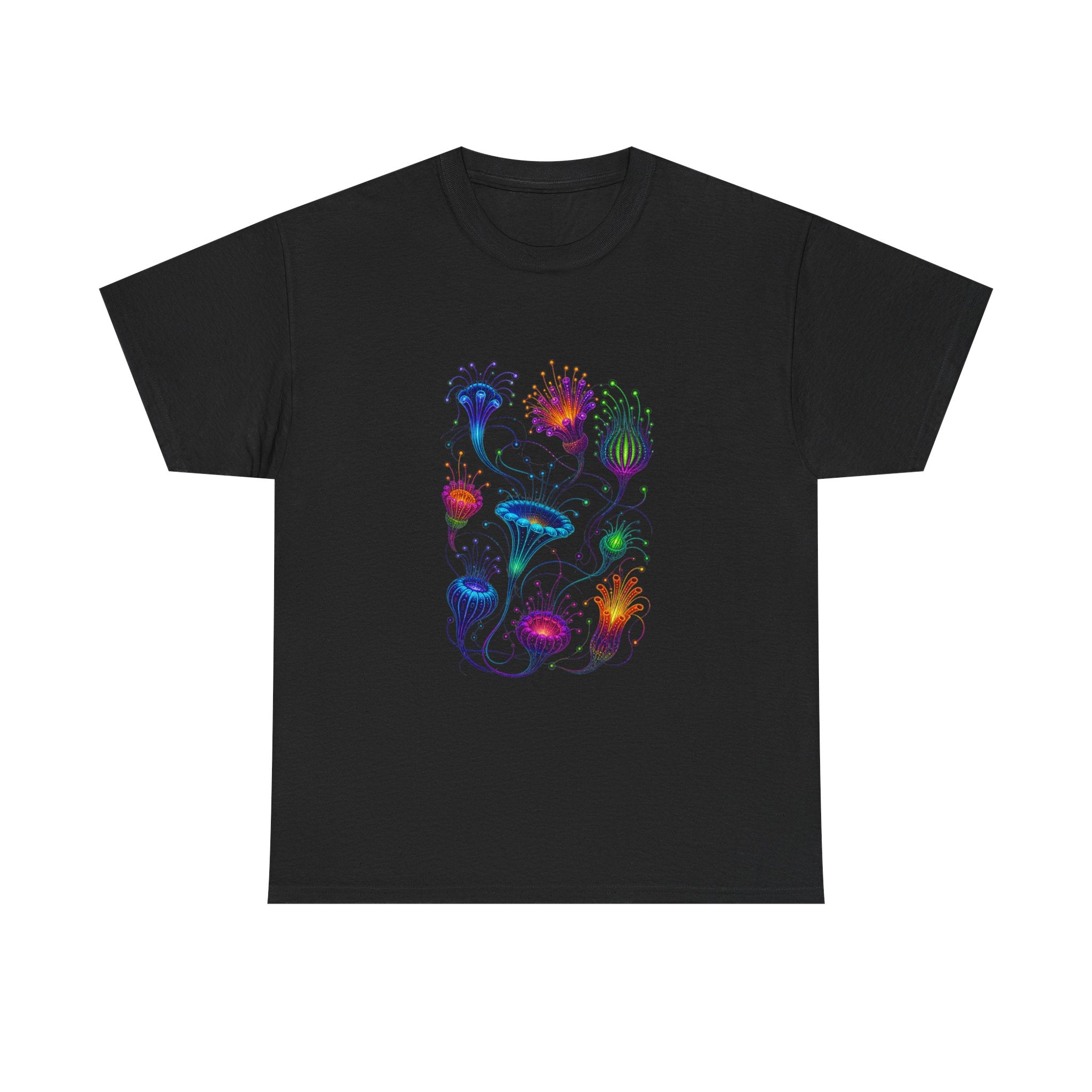 Blacklight Bloom Relay KOSVYRE graphic tee product mockup, front view