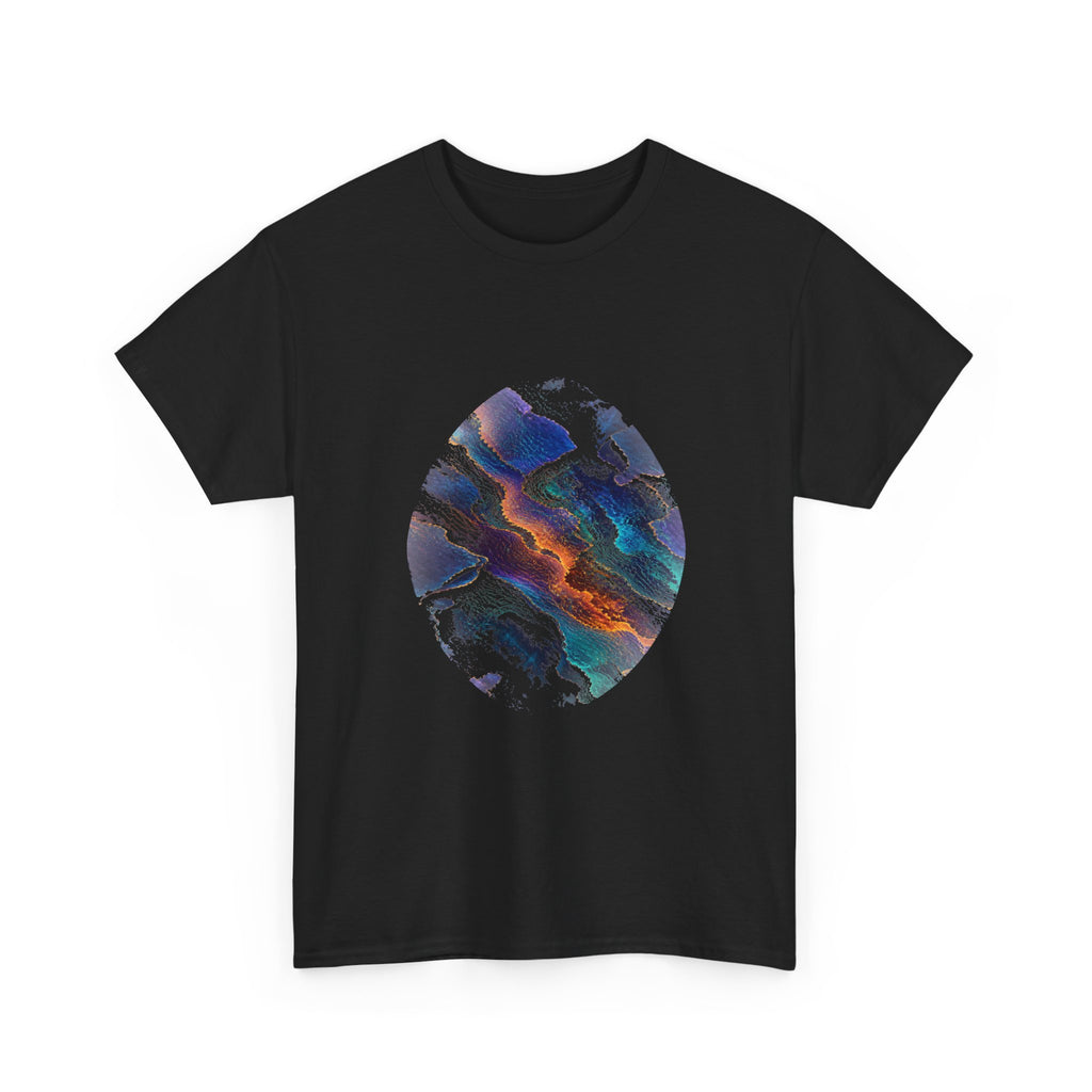 Radiant Cartographic Scar KOSVYRE graphic tee product mockup, alternate front view