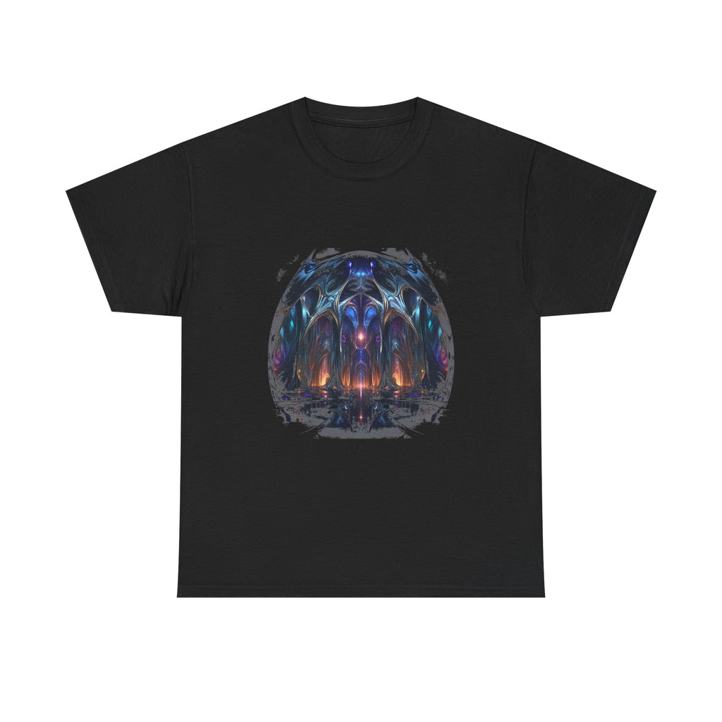 Molten Cathedral KOSVYRE graphic tee product mockup, front view
