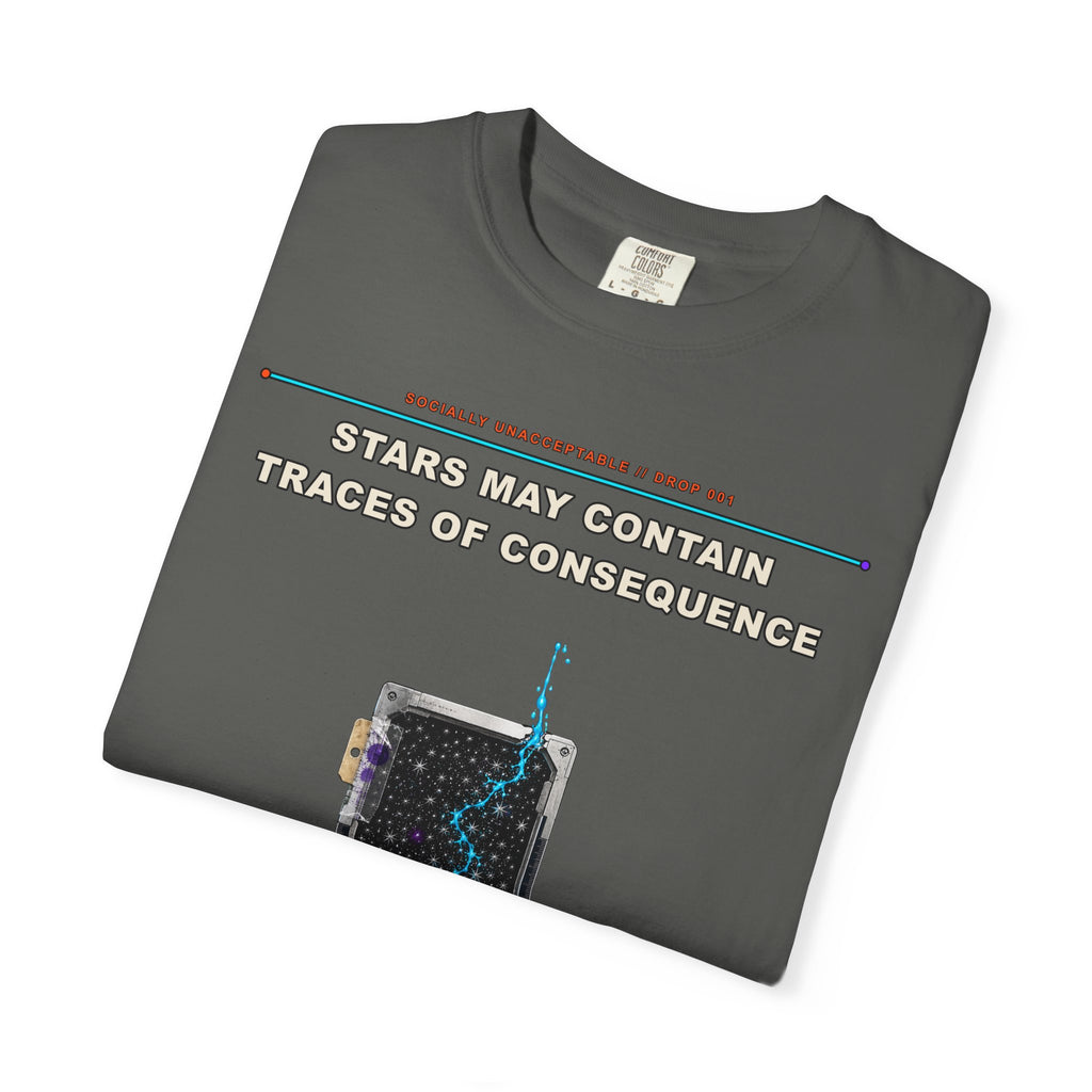 Stars May Contain Traces of Consequence graphic tee by KOSVYRE in Pepper, other product view 1