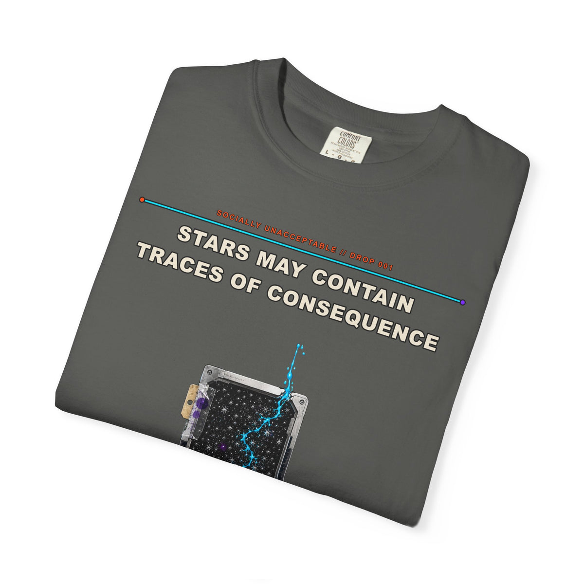 Stars May Contain Traces of Consequence graphic tee by KOSVYRE in Pepper, other product view 1