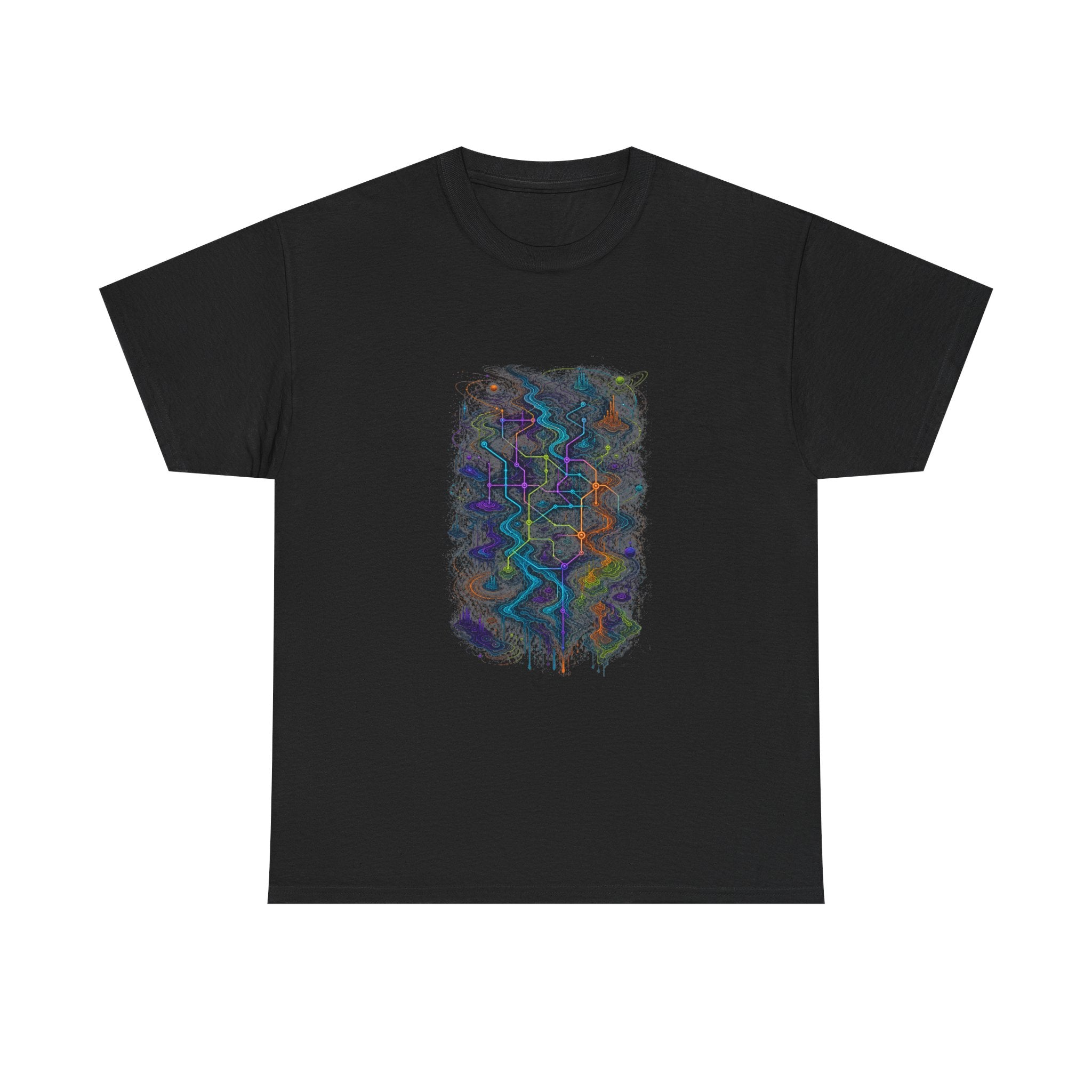 Dissolving Transit Map KOSVYRE graphic tee product mockup, front view