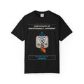 Certificate of Questionable Judgment graphic tee by KOSVYRE in Black, front artwork view