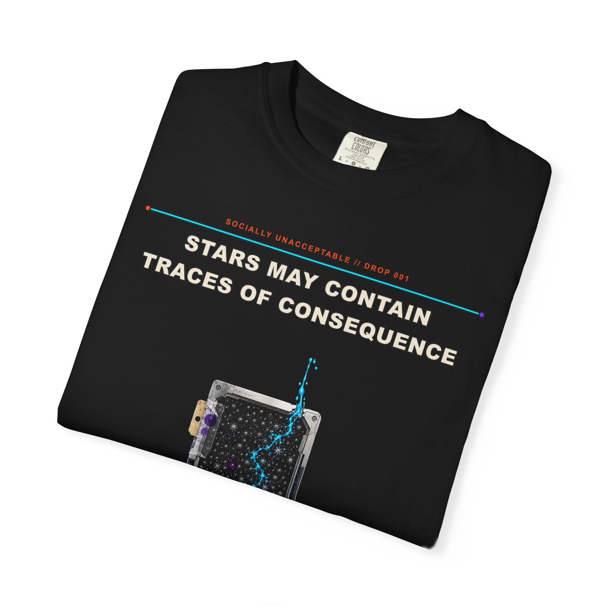 Stars May Contain Traces of Consequence graphic tee by KOSVYRE in Black, other product view 1