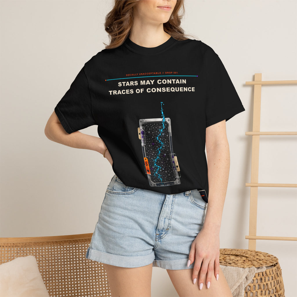 Stars May Contain Traces of Consequence graphic tee by KOSVYRE in Black, other product view 2
