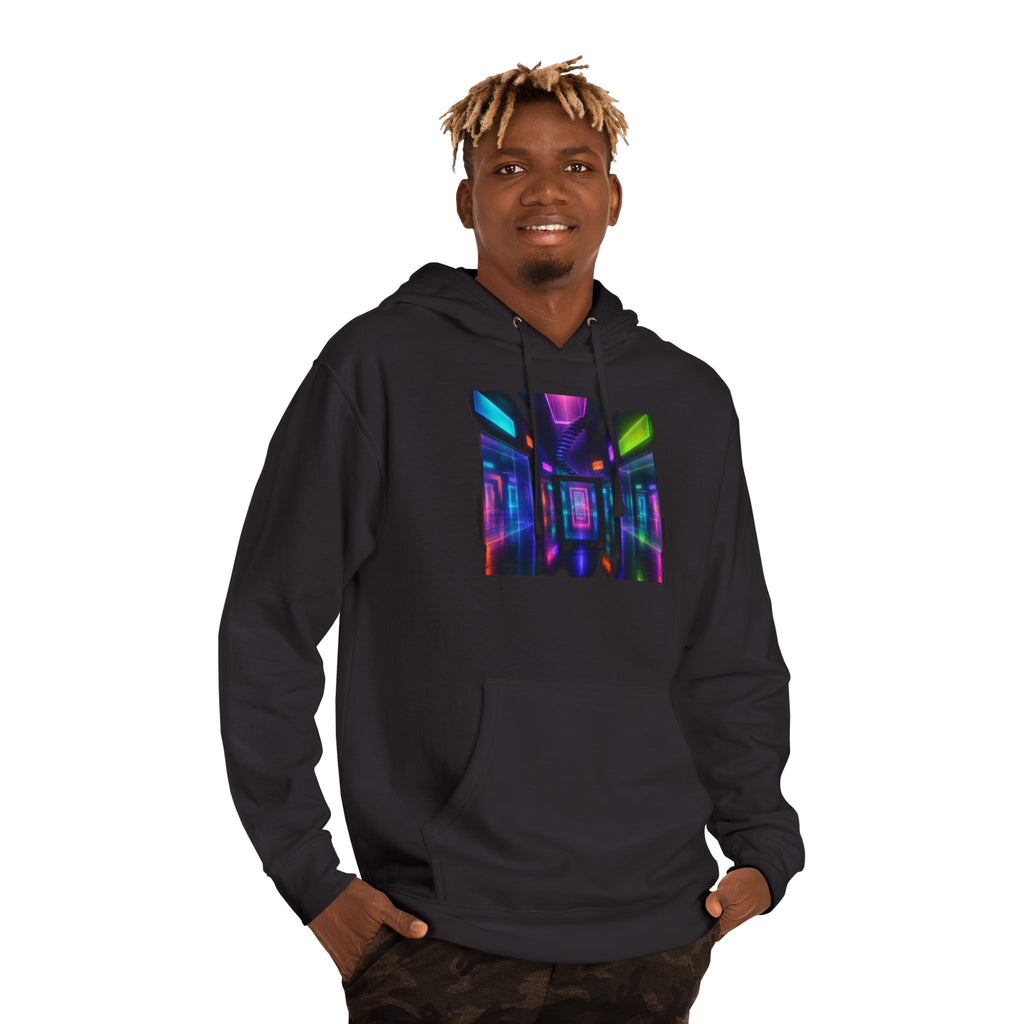 Afterimage Arcade KOSVYRE hoodie product mockup, lifestyle view