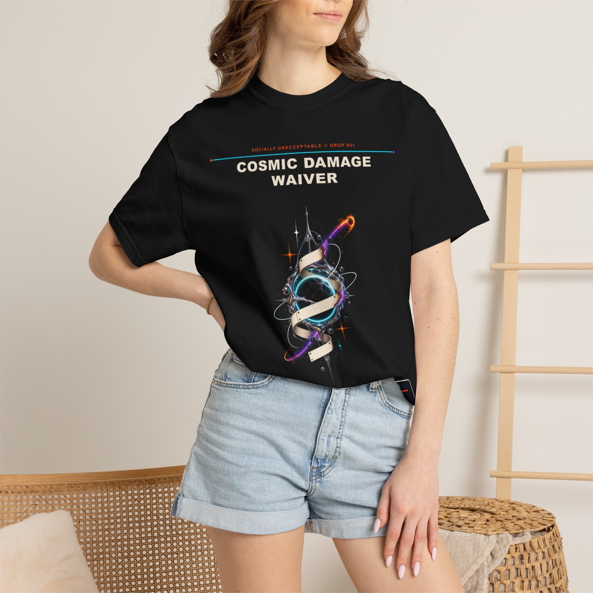 Cosmic Damage Waiver graphic tee by KOSVYRE in Black, other product view 2
