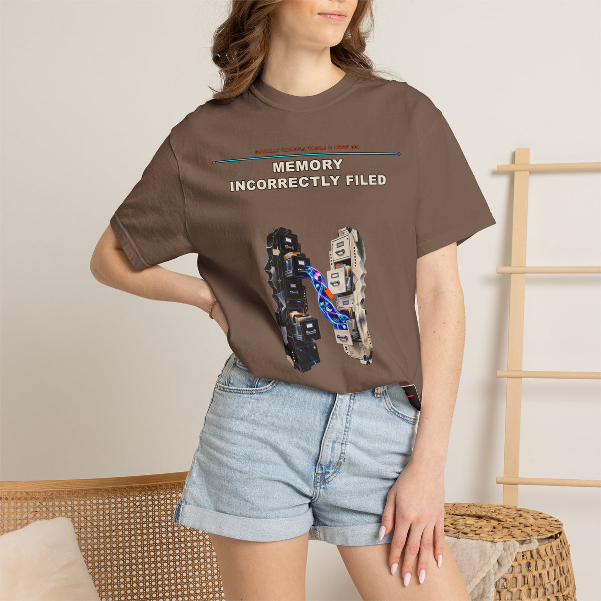 Memory Incorrectly Filed graphic tee by KOSVYRE in Espresso, other product view 2