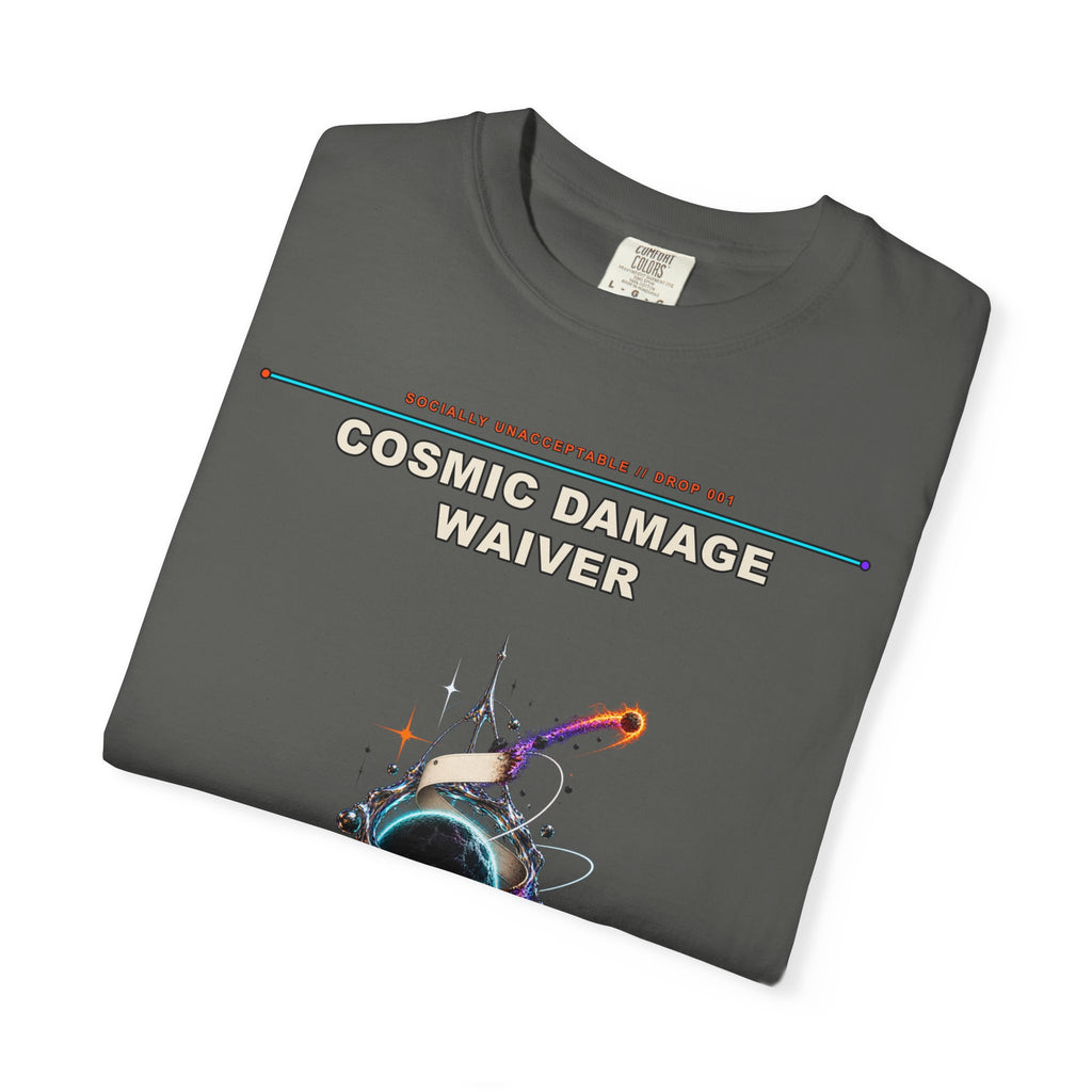 Cosmic Damage Waiver graphic tee by KOSVYRE in Pepper, other product view 1