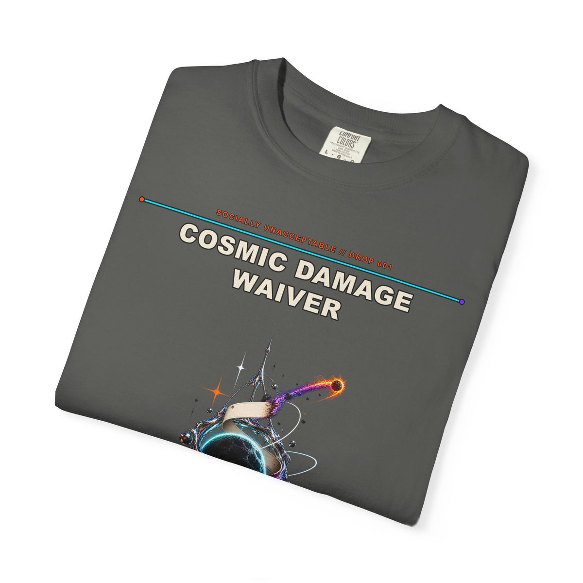 Cosmic Damage Waiver graphic tee by KOSVYRE in Pepper, other product view 1