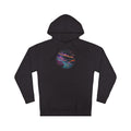 Vermilion Orbital Reef original KOSVYRE design on a black hoodie, product gallery view 7
