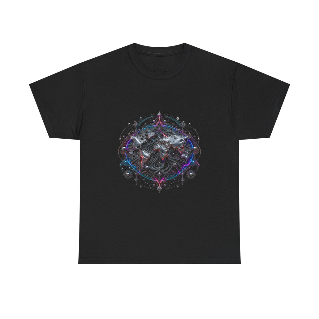 Ferrofluid Atlas KOSVYRE graphic tee product mockup, front view