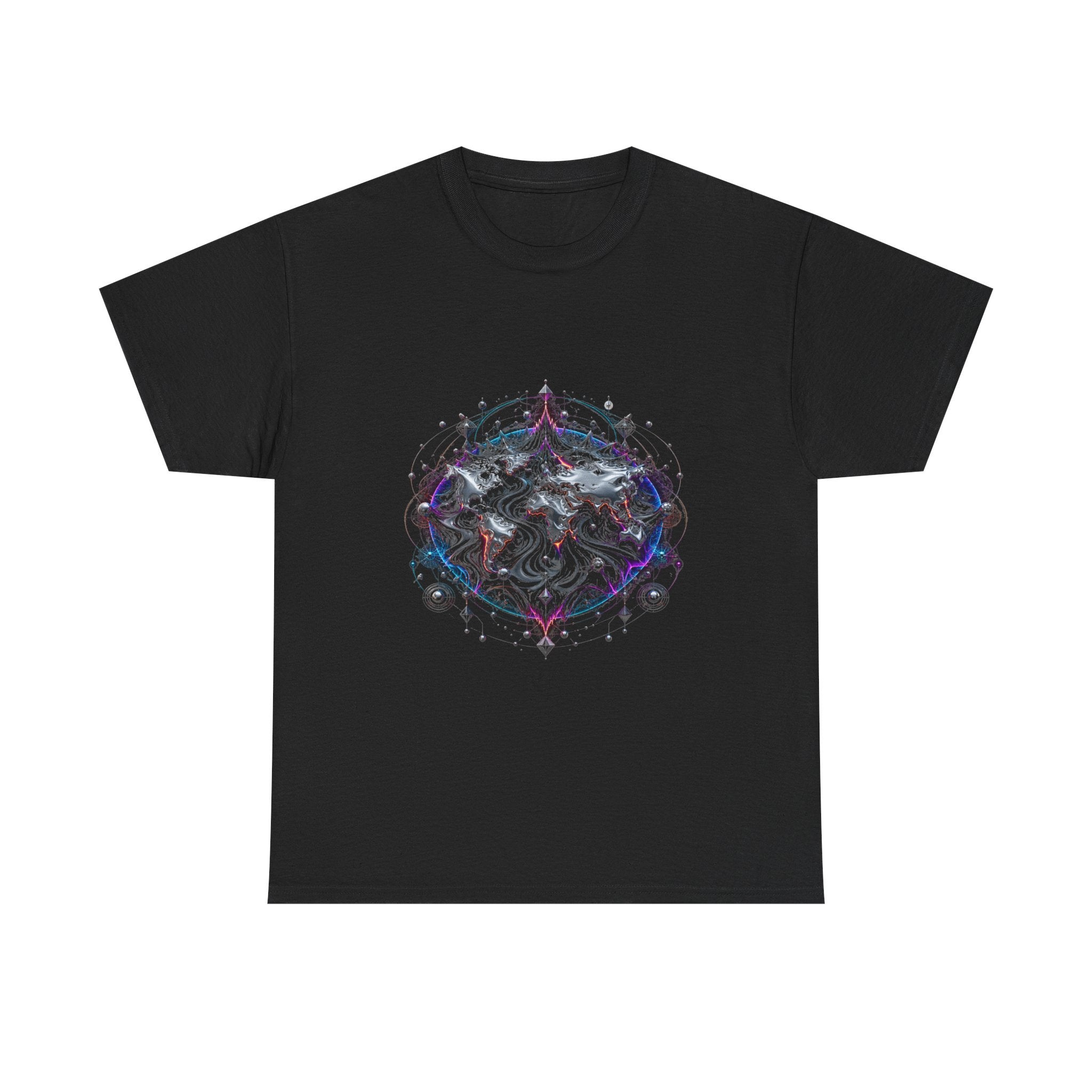 Ferrofluid Atlas KOSVYRE graphic tee product mockup, front view