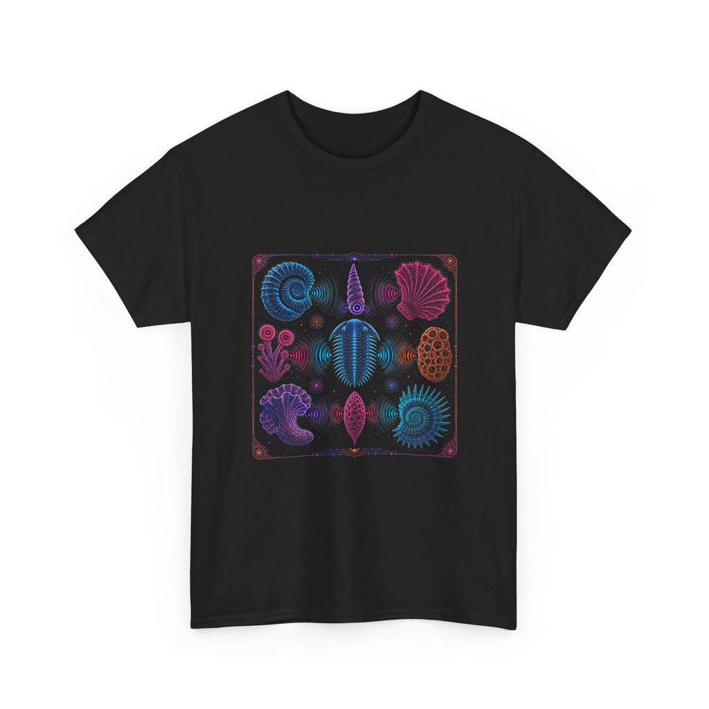 Neon Fossil Choir KOSVYRE graphic tee product mockup, alternate front view