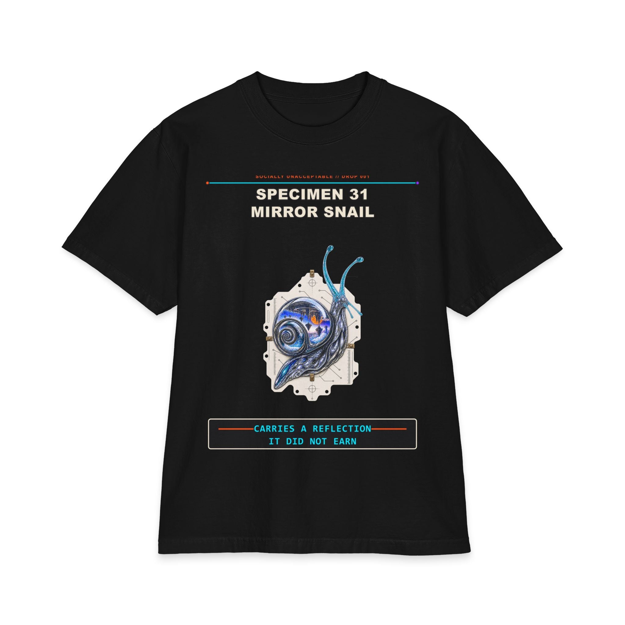Specimen 31: Mirror Snail graphic tee by KOSVYRE in Black, front artwork view