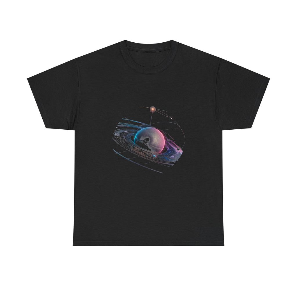 Orbit of the Unsaid KOSVYRE graphic tee product mockup, front view