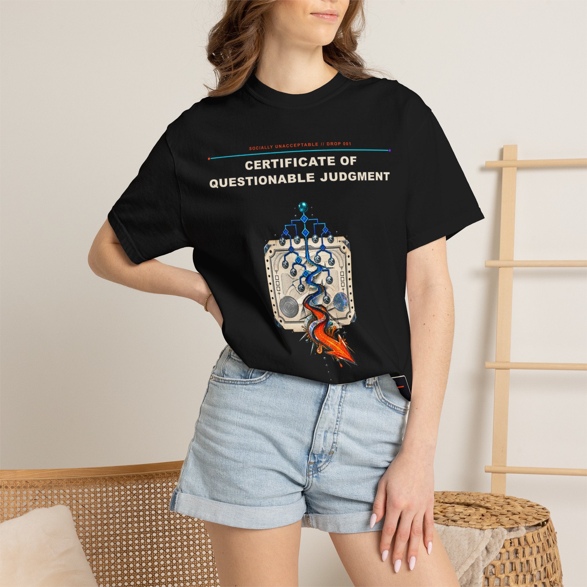 Certificate of Questionable Judgment graphic tee by KOSVYRE in Black, other product view 2
