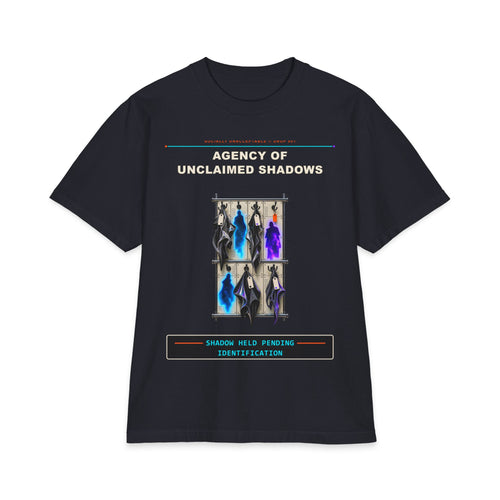 Agency of Unclaimed Shadows graphic tee by KOSVYRE in Navy, front artwork view