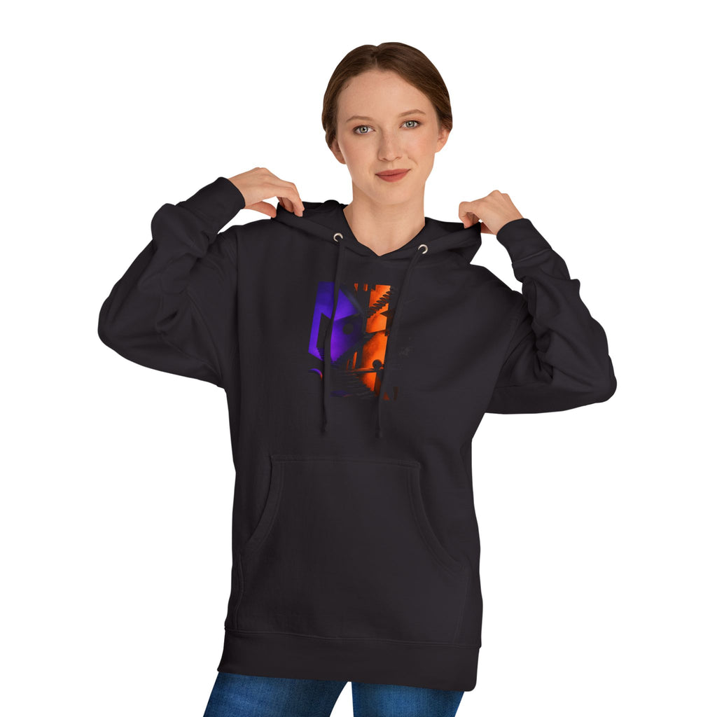 Silent Stairwell Vector original KOSVYRE design on a black hoodie, product gallery view 9