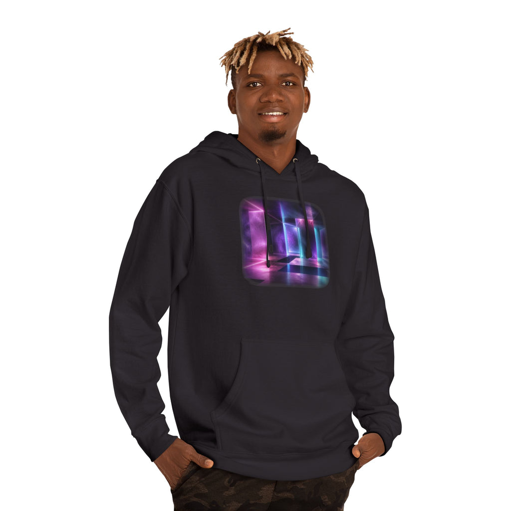 Ultraviolet Waiting Room KOSVYRE hoodie product mockup, lifestyle view