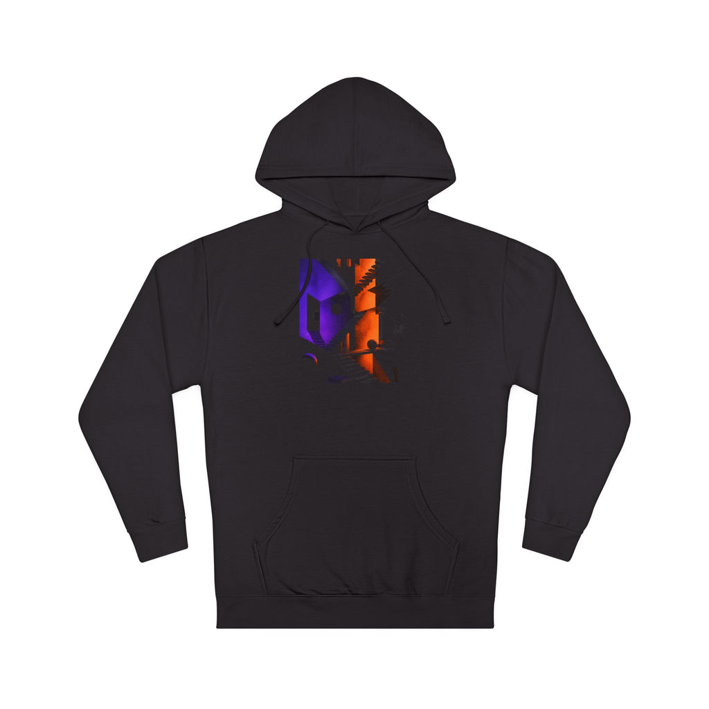 Silent Stairwell Vector original KOSVYRE design on a black hoodie, product gallery view 7