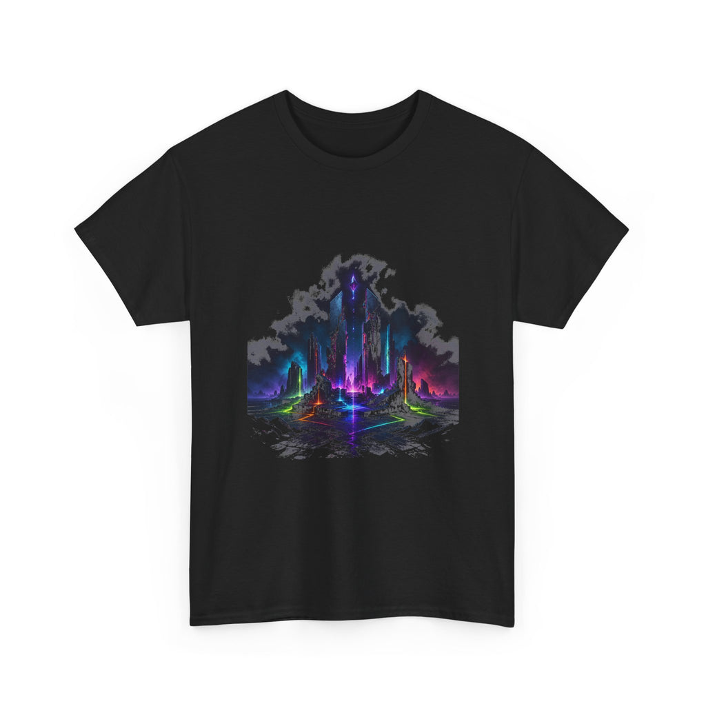 Electric Ruins KOSVYRE graphic tee product mockup, detail view
