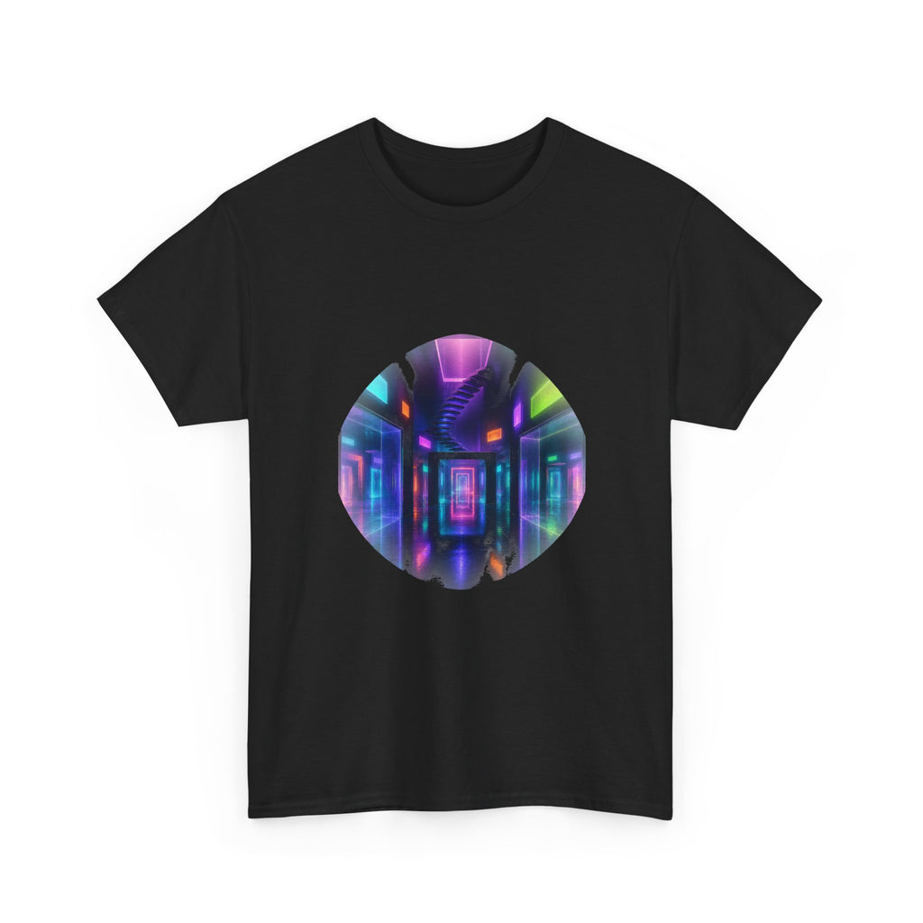 Afterimage Arcade KOSVYRE graphic tee product mockup, detail view