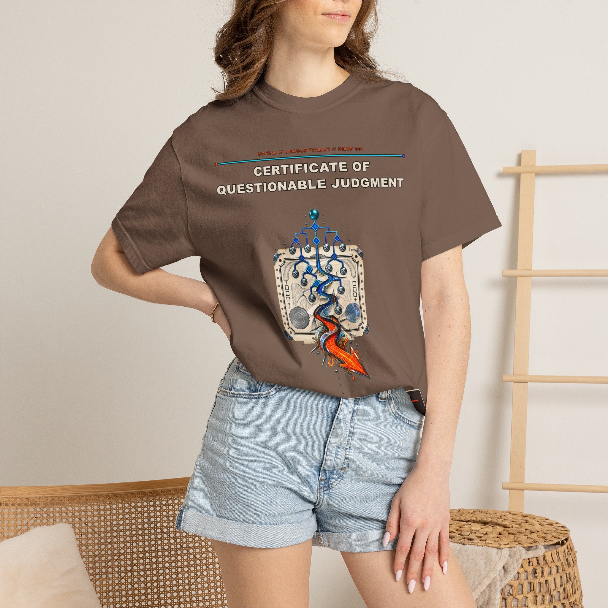 Certificate of Questionable Judgment graphic tee by KOSVYRE in Espresso, other product view 2