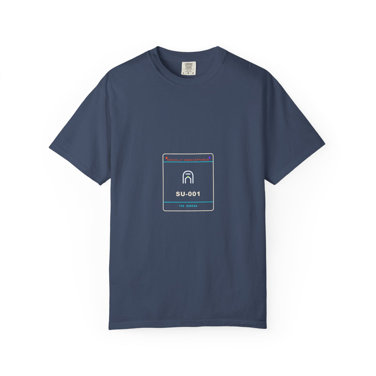 Department of Unlicensed Consciousness garment-dyed graphic tee by KOSVYRE in Midnight, front view