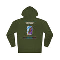Atmospheric Copy Error graphic hoodie by KOSVYRE in Army, back artwork view