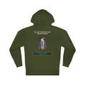 Do Not Perceive Me Before Noon graphic hoodie by KOSVYRE in Army, back artwork view