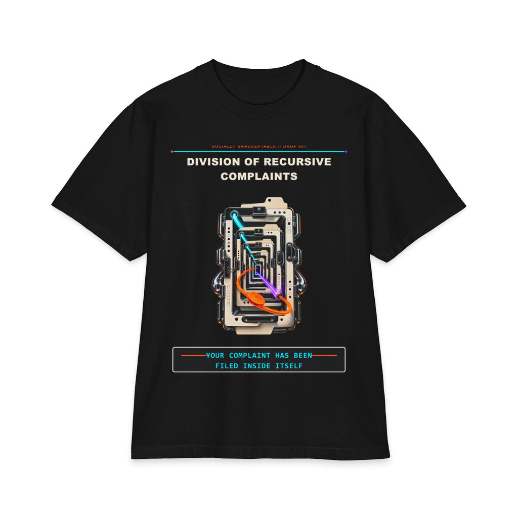 Division of Recursive Complaints graphic tee by KOSVYRE in Black, front artwork view
