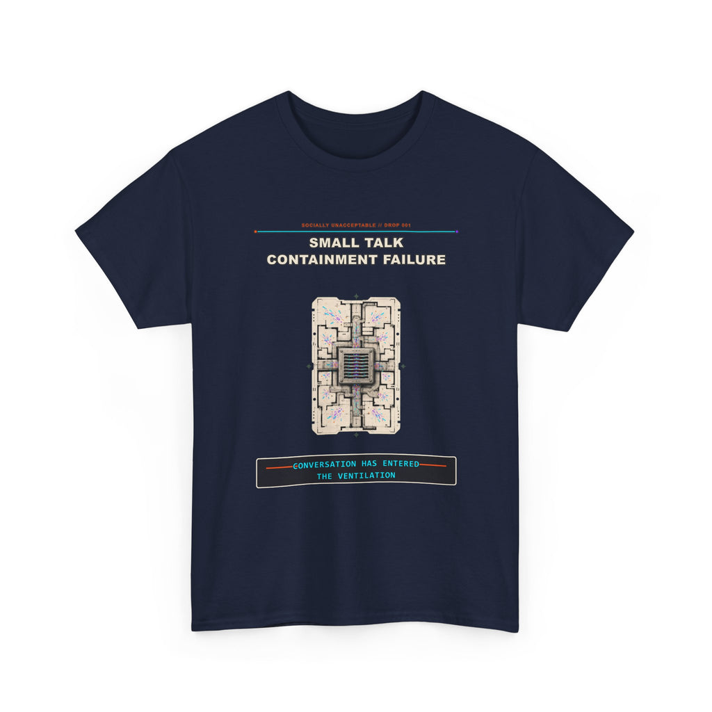 Small Talk Containment Failure graphic tee by KOSVYRE in Navy, other product view 1